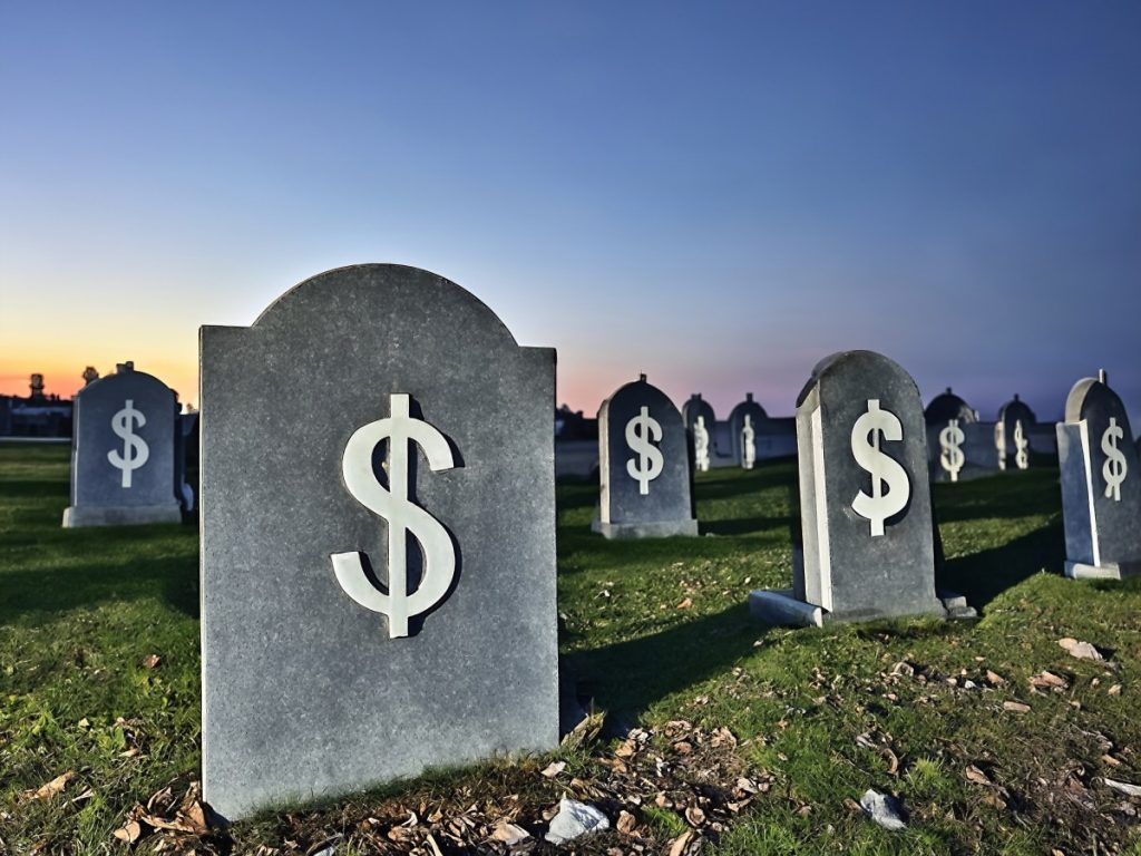 Graveyard graves with dollar signs