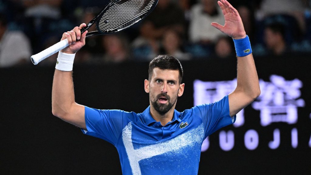 Serbia's Novak Djokovic reacts to a point against Spain's Carlos Alcaraz during their men's singles quarterfinal match on day ten of the Australian Open tennis tournament in Melbourne on January 22, 2025. (Photo by WILLIAM WEST / AFP) / -- IMAGE RESTRICTED TO EDITORIAL USE - STRICTLY NO COMMERCIAL USE -- (Photo by WILLIAM WEST/AFP via Getty Images)