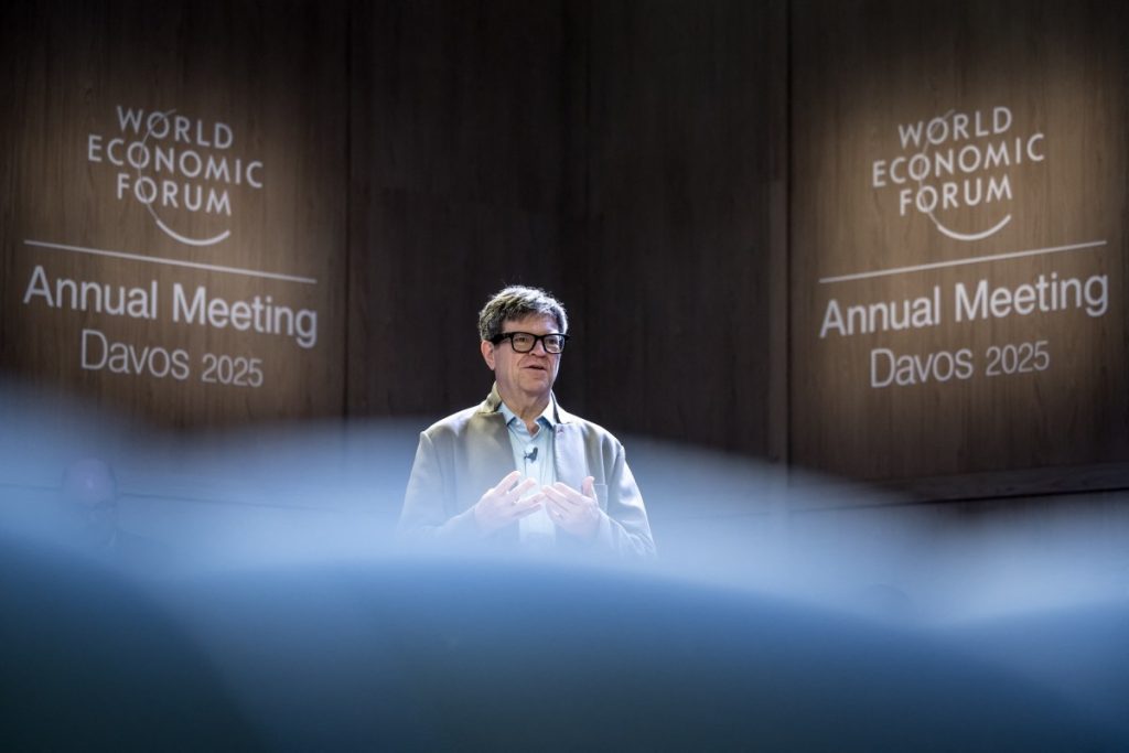 META's Chief Artificial Intelligence (AI) scientist Yann LeCun addresses a speech as he attends the World Economic Forum (WEF) annual meeting in Davos on January 23, 2025.