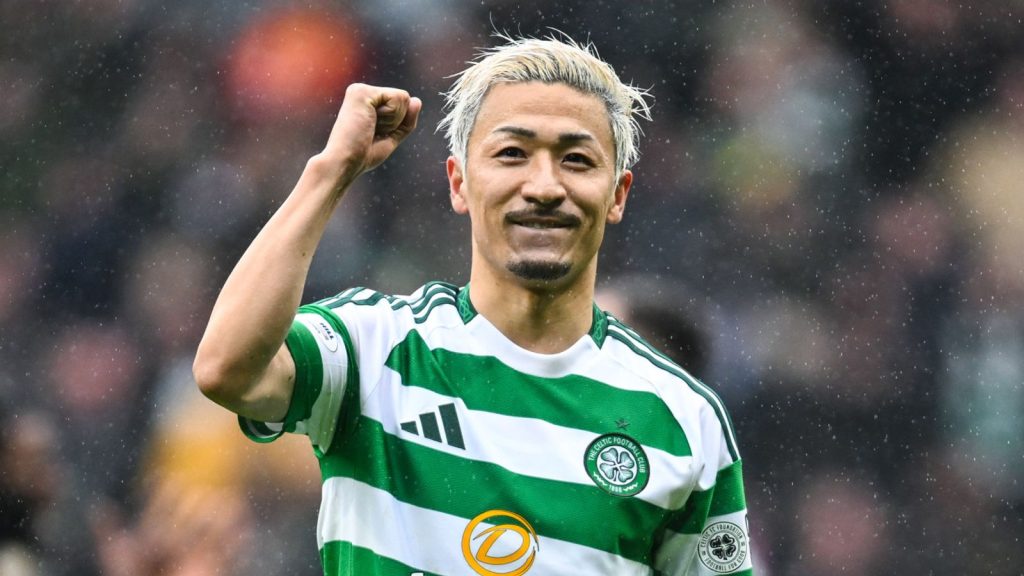 Celtic's Daizen Maeda celebrates scoring to make it 1-0