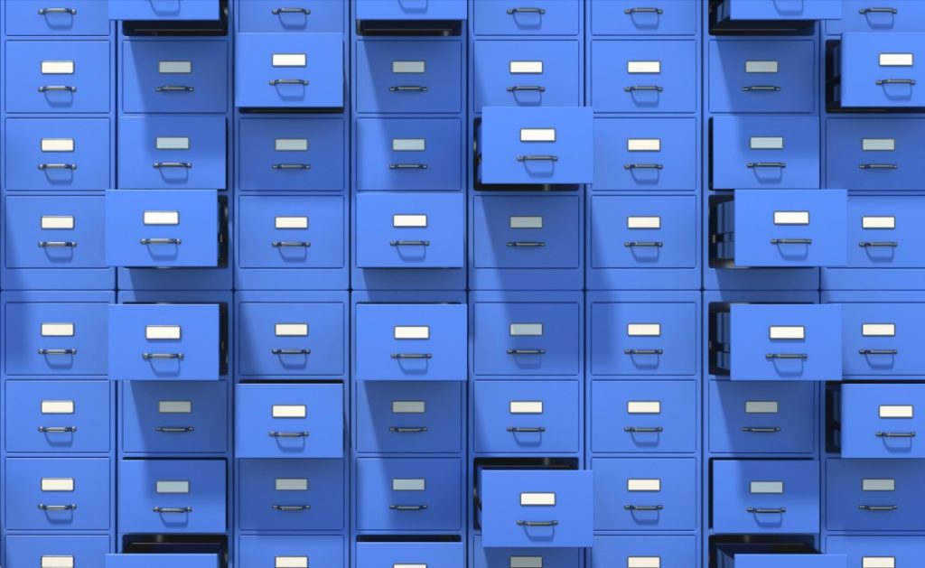 An illustration of stacks of filing cabinets