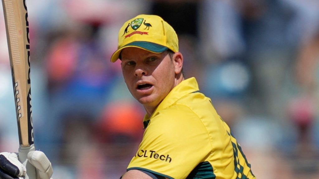 Australia's captain Steve Smith plays a shot during the ICC Champions Trophy semifinal cricket match between India and Australia at Dubai International Cricket Stadium in Dubai, United Arab Emirates, Tuesday, March 4, 2025. (AP Photo/Altaf Qadri)